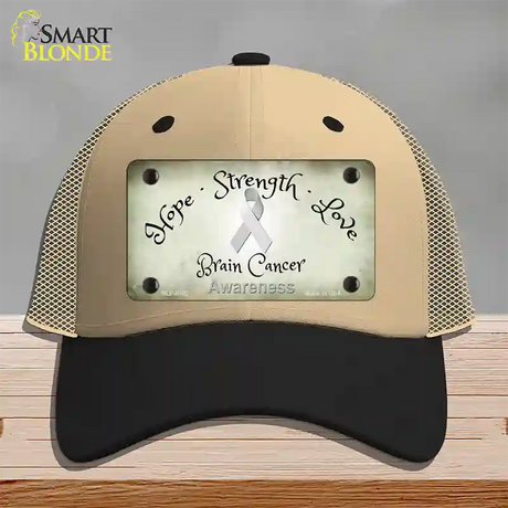 Brain Cancer Ribbon Novelty License Plate Hat Mesh / Khaki|Black