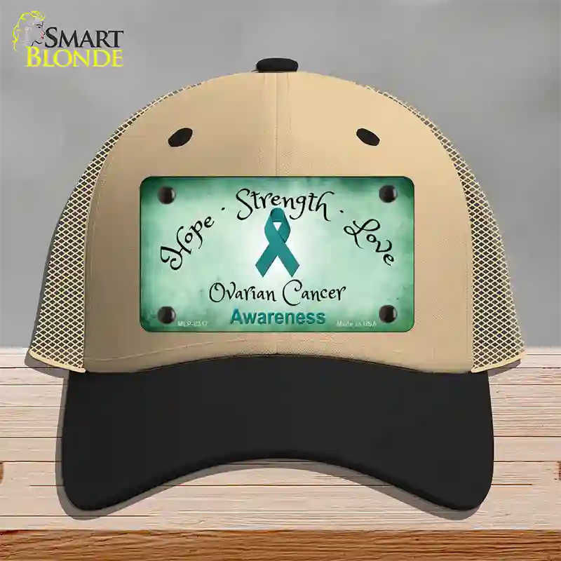 Ovarian Cancer Ribbon Novelty License Plate Hat Mesh / Khaki|Black