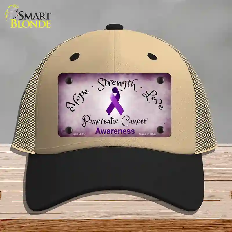 Pancreatic Ribbon Novelty License Plate Hat Mesh / Khaki|Black