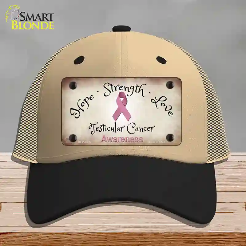 Testicular Cancer Ribbon Novelty License Plate Hat Mesh / Khaki|Black