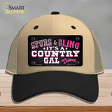 Spurs and Bling Novelty License Plate Hat Mesh / Khaki|Black