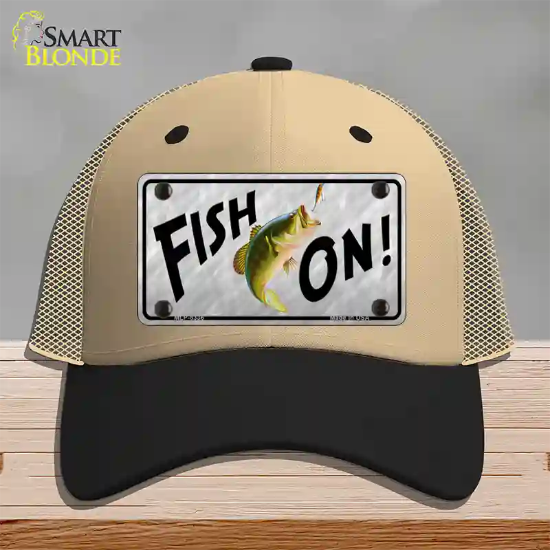 Fish On Novelty License Plate Hat Mesh / Khaki|Black