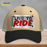 Live To Ride Shiny Novelty License Plate Hat Mesh / Khaki|Black