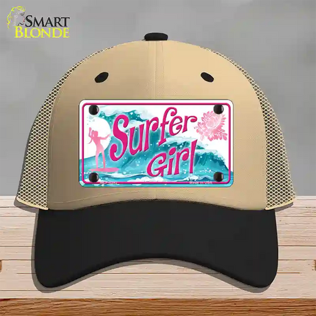 Surfer Girl Novelty License Plate Hat Mesh / Khaki|Black