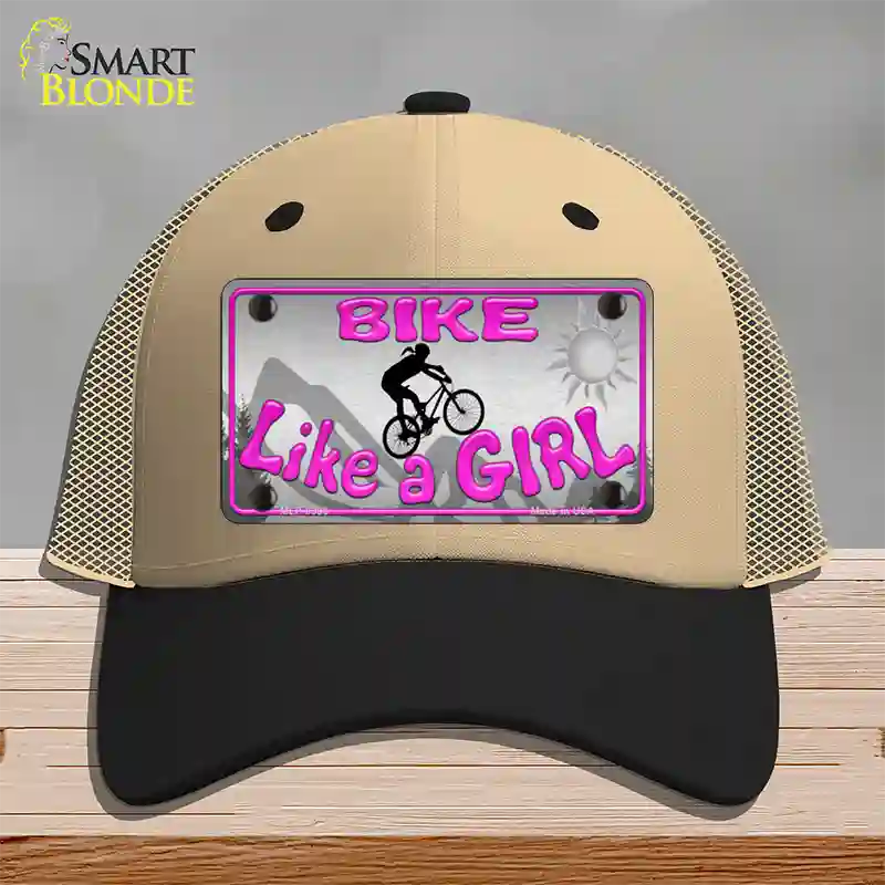 Bike Like A Girl Novelty License Plate Hat Mesh / Khaki|Black