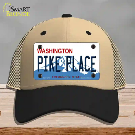 Pike Place Washington Novelty License Plate Hat Mesh / Khaki|Black