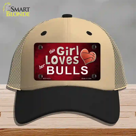 This Girl Loves Her Bulls Novelty License Plate Hat Mesh / Khaki|Black