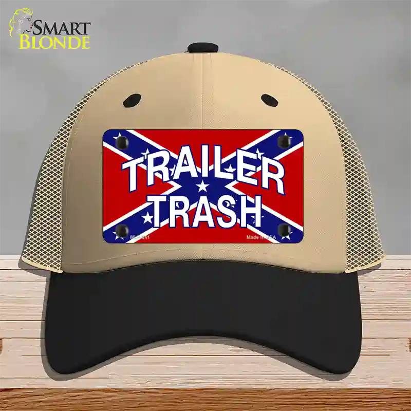 Trailer Trash Confederate Flag Novelty License Plate Hat Mesh / Khaki|Black