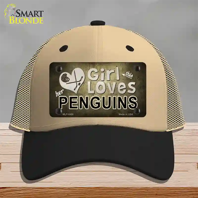 This Girl Loves Her Penguins Novelty License Plate Hat Mesh / Khaki|Black