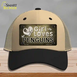 This Girl Loves Her Penguins Novelty License Plate Hat Mesh / Khaki|Black