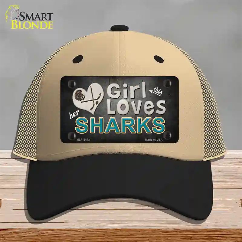 This Girl Loves Her Sharks Novelty License Plate Hat Mesh / Khaki|Black