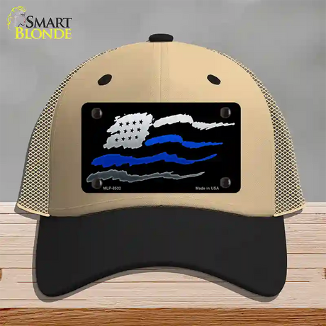 Thin Blue Line Flag Novelty License Plate Hat Mesh / Khaki|Black