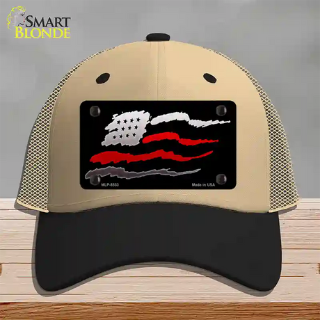 Thin Red Line Flag Novelty License Plate Hat Mesh / Khaki|Black