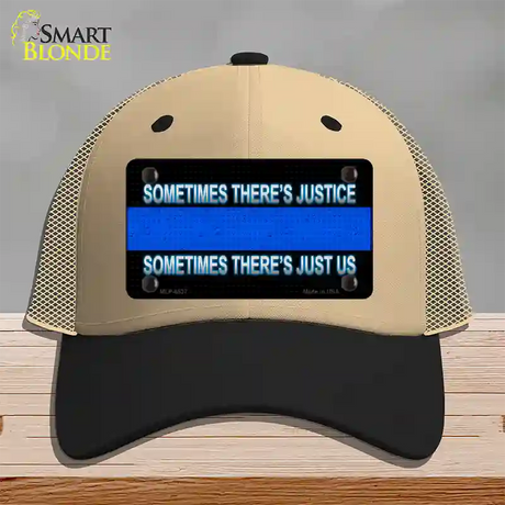 Sometimes Theres Justice Blue Line Novelty License Plate Hat Mesh / Khaki|Black