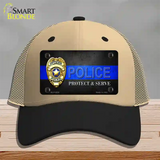 Police Badge Thin Blue Line Novelty License Plate Hat Mesh / Khaki|Black