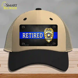 Retired Police Thin Blue Line Novelty License Plate Hat Mesh / Khaki|Black