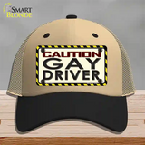 Caution Gay Driver Novelty License Plate Hat Mesh / Khaki|Black