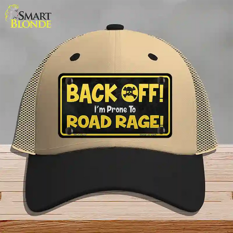 Back Off Road Rage Novelty License Plate Hat Mesh / Khaki|Black