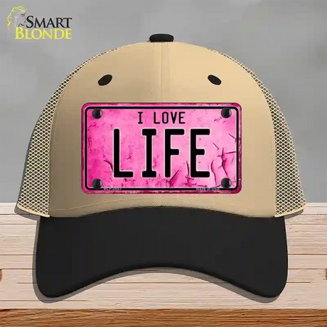 I Love Life Novelty License Plate Hat Mesh / Khaki|Black