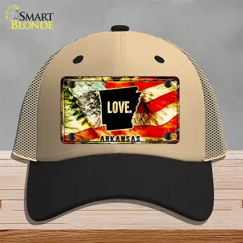 Arkansas Love Novelty License Plate Hat Mesh / Khaki|Black