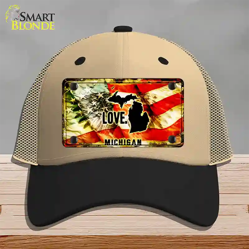 Michigan Love Novelty License Plate Hat Mesh / Khaki|Black