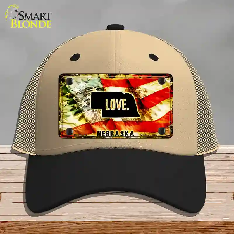 Nebraska Love Novelty License Plate Hat Mesh / Khaki|Black