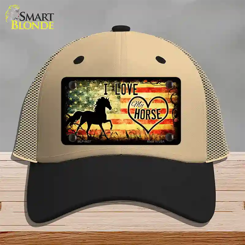 I Love My Horse Novelty License Plate Hat Mesh / Khaki|Black