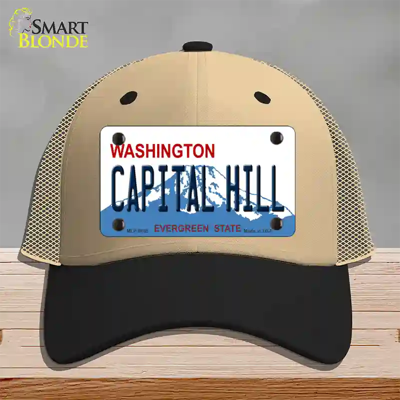 Capital Hill Washington Novelty License Plate Hat Mesh / Khaki|Black