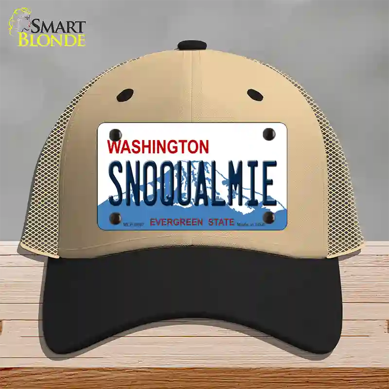 Snoqualmie Washington Novelty License Plate Hat Mesh / Khaki|Black