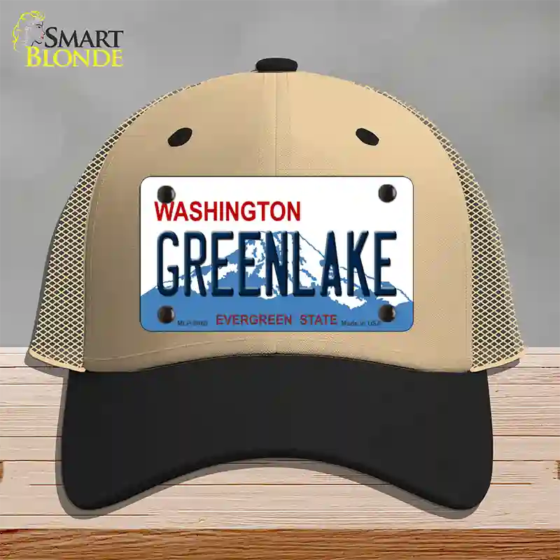 Greenlake Washington Novelty License Plate Hat Mesh / Khaki|Black