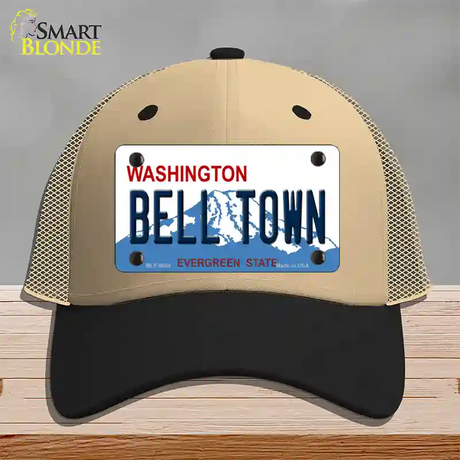 Bell Town Washington Novelty License Plate Hat Mesh / Khaki|Black