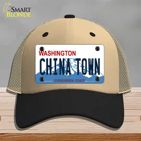 China Town Washington Novelty License Plate Hat Mesh / Khaki|Black