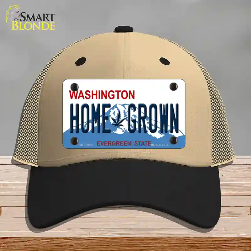 Home Grown Washington Novelty License Plate Hat Mesh / Khaki|Black