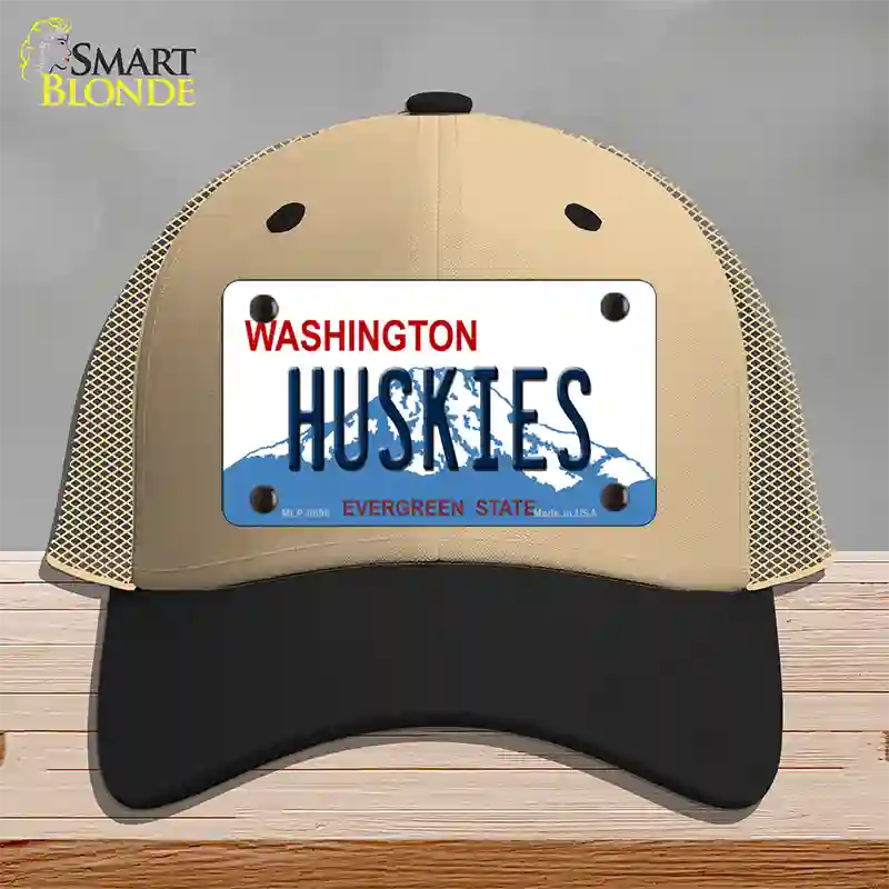 Huskies Washington Novelty License Plate Hat Mesh / Khaki|Black