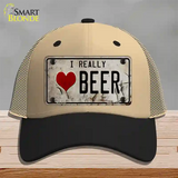 I Love Beer Novelty License Plate Hat Mesh / Khaki|Black