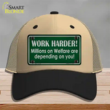 Work Harder Novelty License Plate Hat Mesh / Khaki|Black