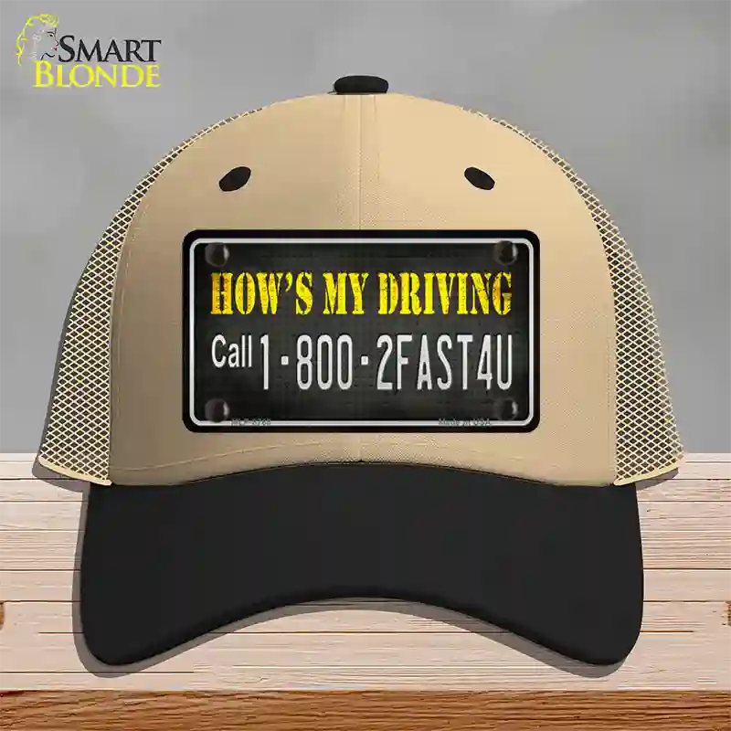 Hows My Driving Novelty License Plate Hat Mesh / Khaki|Black