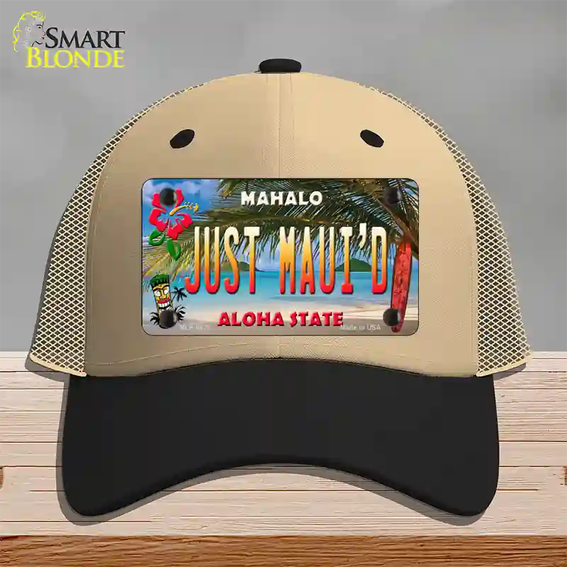 Just Mauid Tiki Hawaii Novelty License Plate Hat Mesh / Khaki|Black