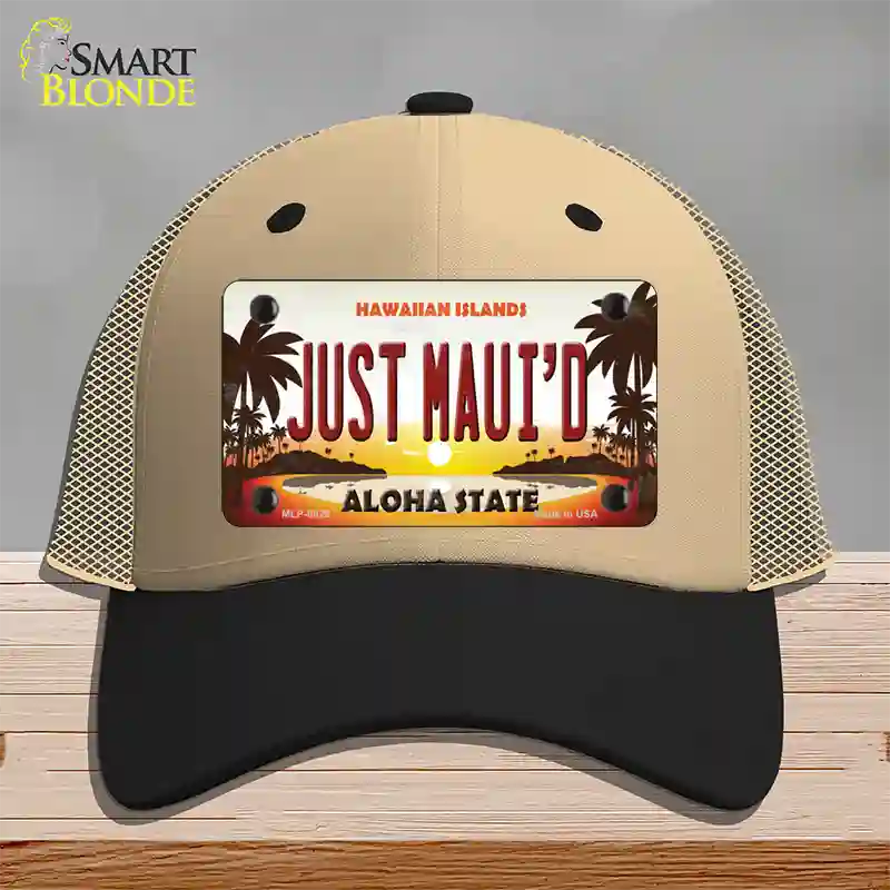 Just Mauid Sunset Novelty License Plate Hat Mesh / Khaki|Black