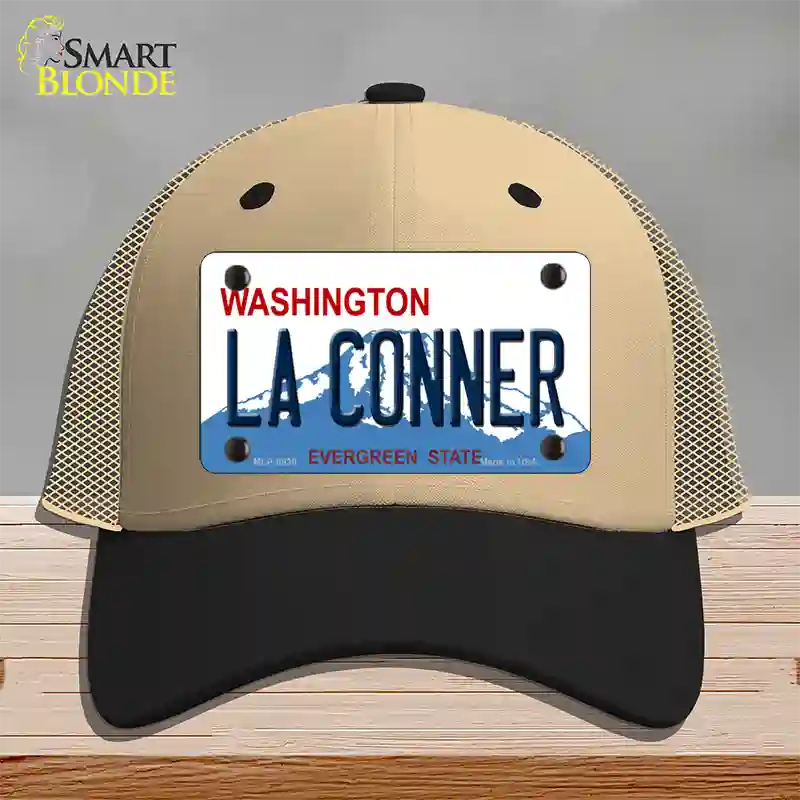 La Conner Washington Novelty License Plate Hat Mesh / Khaki|Black