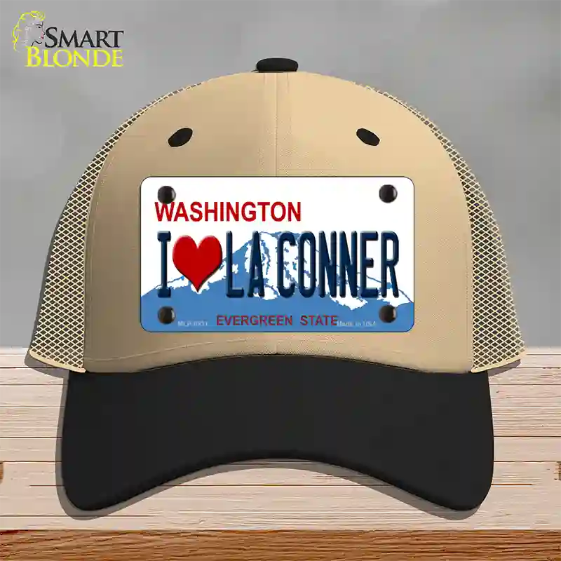 I Love La Conner Washington Novelty License Plate Hat Mesh / Khaki|Black