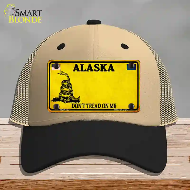 Alaska Dont Tread On Me Novelty License Plate Hat Khaki Mesh