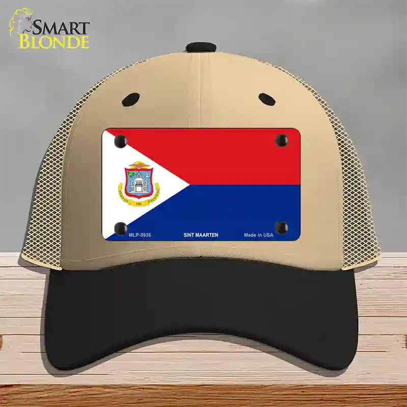 Sint Maarten Novelty License Plate Hat Mesh / Khaki|Black