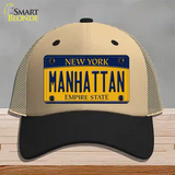 Manhattan New York Novelty License Plate Hat Mesh / Khaki|Black