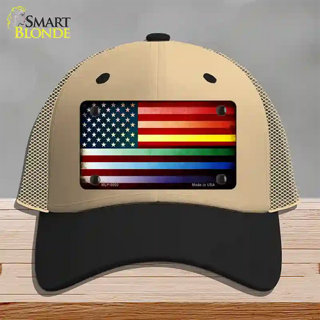 American Flag Rainbow Novelty License Plate Hat Mesh / Khaki|Black