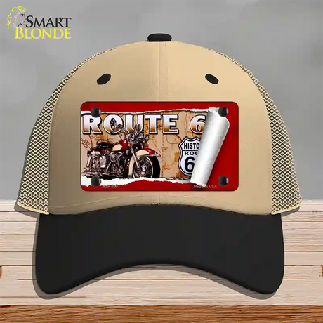 Route 66 Mother Road Scroll Novelty License Plate Hat Mesh / Khaki|Black