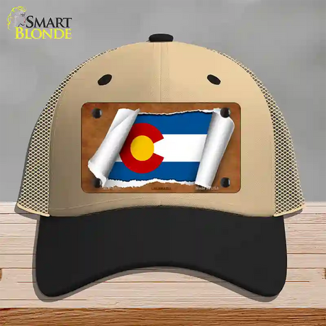 Colorado Flag Scroll Novelty License Plate Hat Mesh / Khaki|Black