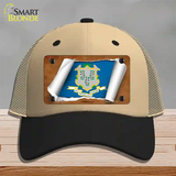 Connecticut Flag Scroll Novelty License Plate Hat Mesh / Khaki|Black