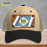 Delaware Flag Scroll Novelty License Plate Hat Mesh / Khaki|Black