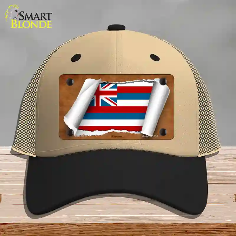 Hawaii Flag Scroll Novelty License Plate Hat Mesh / Khaki|Black